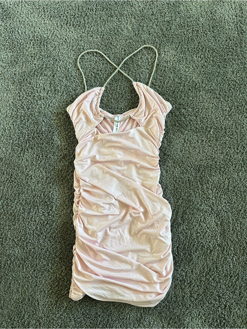 Lucy in the Sky Pale Pink Ruched Mini Dress